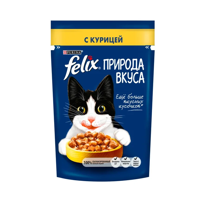 Felix Природа вкуса. Корм консервированный полнорационный для взрослых кошек, с курицей в соусе
