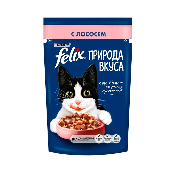 Felix Природа вкуса. Корм консервированный полнорационный для взрослых кошек, с лососем в соусе