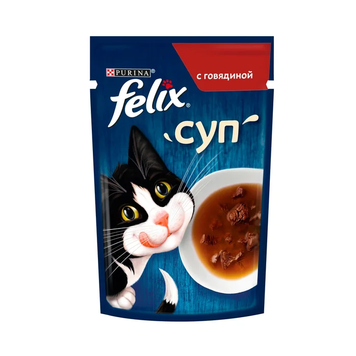 Felix Суп. Корм консервированный неполнорационный для взрослых кошек, с говядиной
