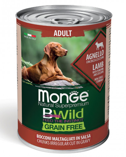 Monge Dog BWild GRAIN FREE беззерновые консервы из ягненка с тыквой и кабачками для взрослых собак всех пород 400гр