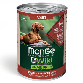 Monge Dog BWild GRAIN FREE беззерновые консервы из ягненка с тыквой и кабачками для взрослых собак всех пород 400гр