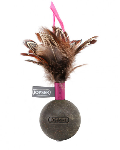 Игрушка для кошек JOYSER Catnip Ball Мячик из спрессованной кошачьей мяты с перьями розовый, 13 см