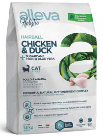 Alleva Holistic Hairball для кошек с курицей и уткой, волокнами сахарного троcника, 1.5 кг