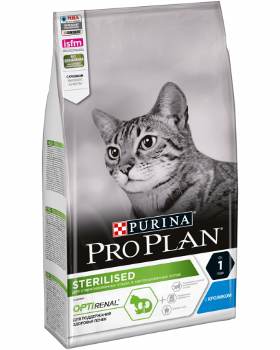 Pro Plan сухой корм для взрослых стерилизованных кошек и кастрированных котов старше 1 года, с кроликом