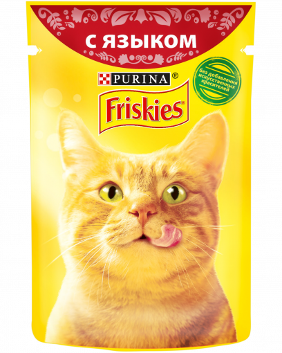 Purina Friskies, Влажный корм Friskies для взрослых кошек, с языком в подливе, Пауч