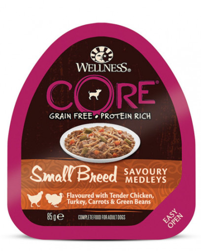 Wellness CORE SMALL BREED консервы из курицы с индейкой, морковью и зеленой фасолью для собак мелких пород 85 гр