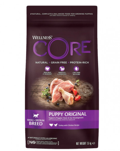 Wellness CORE сухой корм из индейки с курицей для щенков мелких и средних пород