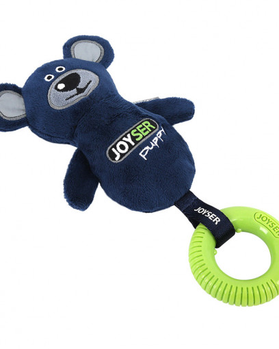 Игрушка для собак JOYSER Puppy Мишка с резиновым кольцом и пищалкой S/M синий, 21 см