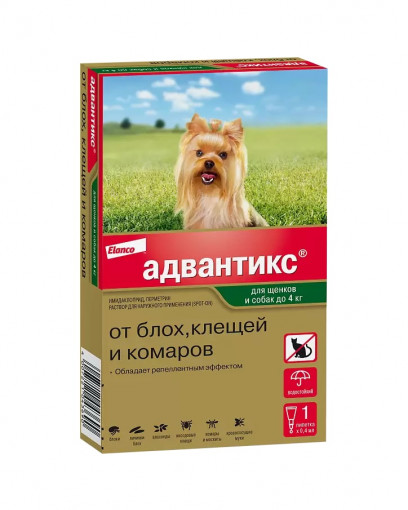 Адвантикс (Elanco) капли от блох и клещей инсектицидные для собак и щенков весом до 4 кг (1 пипетка)