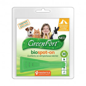 Green Fort neo БиоКапли от блох и клещей для кошек, кроликов и собак до 10 кг, 1 мл