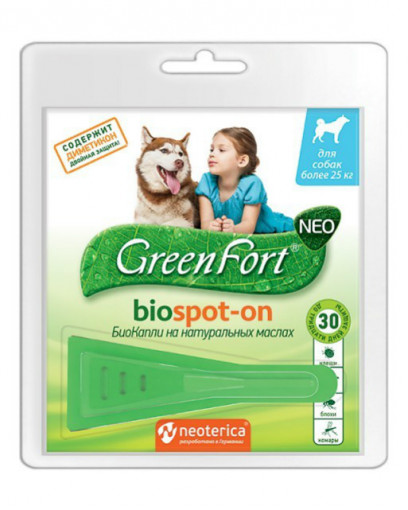 Green Fort neo БиоКапли от блох и клещей для собак крупных пород более 25 кг, 2,5 мл