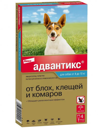 Адвантикс (Elanco) капли от блох и клещей инсектицидные для собак и щенков 4-10 кг (1 пипетка)