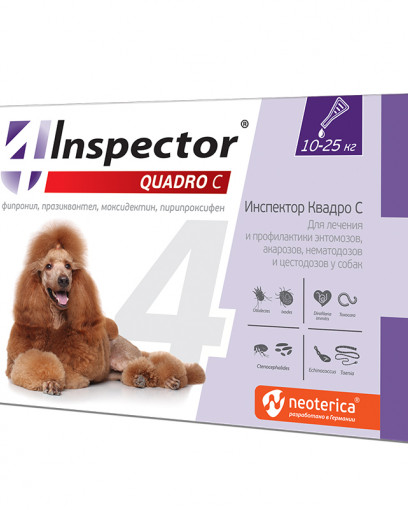 Inspector Quadro С капли от блох, клещей и глистов для собак 10-25 кг