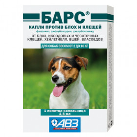БАРС капли инсектицидные для собак 2-10 кг (1 пипетка)