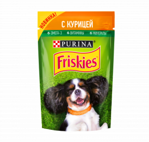 Purina Friskies, Влажный корм Friskies для взрослых собак, кусочки с курицей в подливе, Пауч