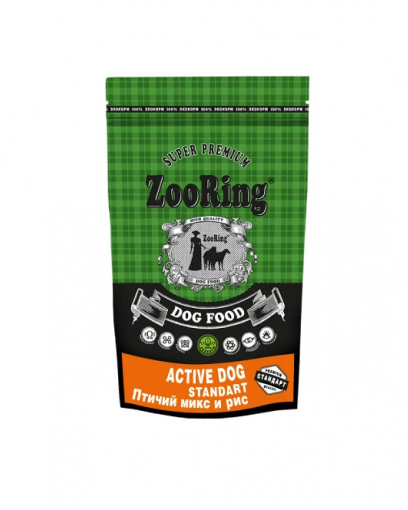 ZooRing Active Dog Standart сухой корм для активных собак средних и крупных пород Птичий Микс
