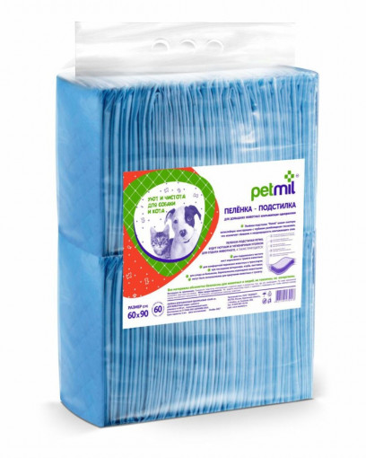 PETMIL Петмил Пеленка впитывающая одноразовая, р-р 60*90 см, 60 шт./уп.