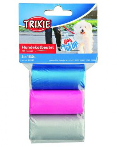 TRIXIE пакеты для уборки за собаками, 3л, 3 рулона по 15 шт, цветные для всех диспенсеров