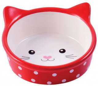 Миска керамическая для кошек 250 мл Мордочка кошки красная в горошек