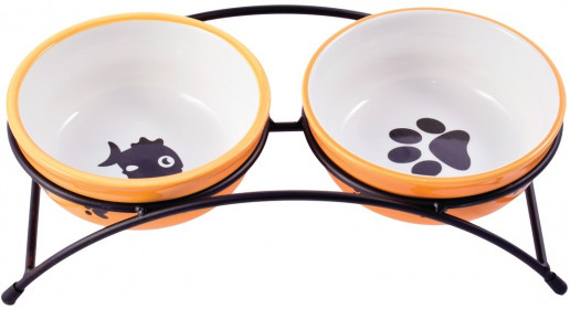 Миски керамические на подставке для собак и кошек двойные 2x290 мл оранжевые