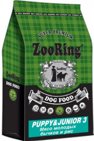 ZooRing Puppy&Junior 3 сухой корм для щенков и юниоров средних и крупных пород Мясо молодых бычков ( телятина )  20 кг
