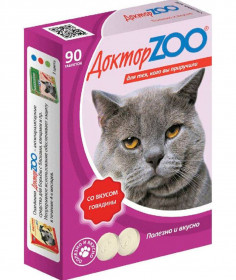 Доктор ZOO Мультивитаминное лакомство для кошек со вкусом говядины, 90 табл.