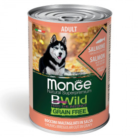 Monge Dog BWild GRAIN FREE беззерновые консервы из лосося с тыквой и кабачками для взрослых собак всех пород 400гр