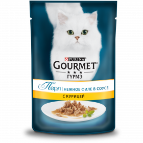 Gourmet (Гурмэ) Перл. Корм консервированный полнорационный для взрослых кошек, с курицей, нежное филе в соусе