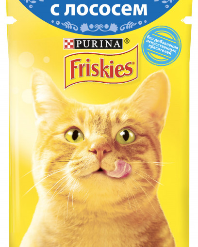 Purina Friskies, Влажный корм Friskies для взрослых кошек, с лососем в подливе, Пауч