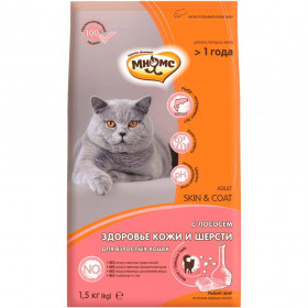 Мнямс Skin&Coat Сухой корм с лососем для взрослых кошек для кожи и шерсти 1,5 кг