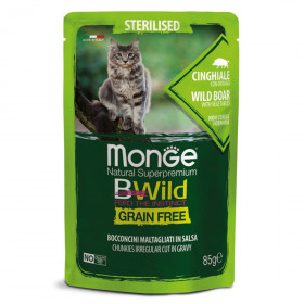 Monge Cat BWild GRAIN FREE паучи из мяса дикого кабана с овощами для стерилизованных кошек