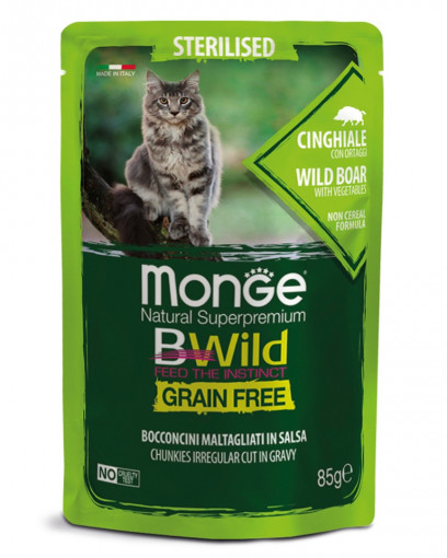 Monge Cat BWild GRAIN FREE паучи из мяса дикого кабана с овощами для стерилизованных кошек