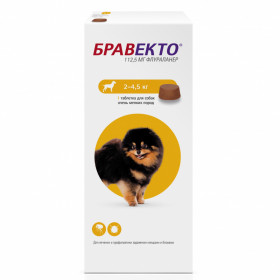Intervet Бравекто жевательная таблетка от блох и клещей для собак весом 2-4,5 кг 112,5 мг