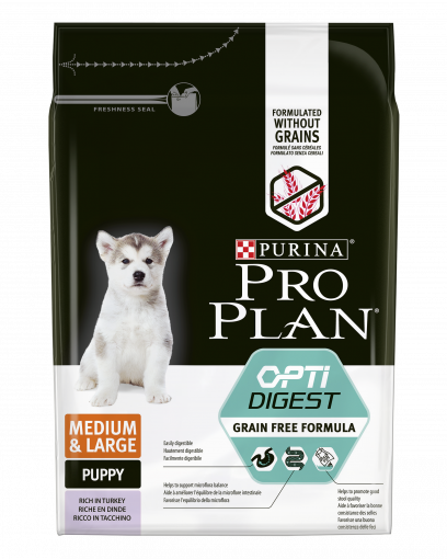 Pro Plan Grain Free Formula сухой корм для щенков средних и крупных пород с чувствительным пищеварением, с высоким содержанием индейки