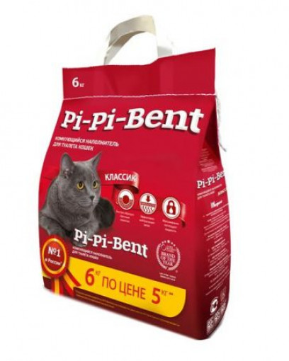 Pi-Pi Bent Classic наполнитель комкующийся пакет, 5 кг+20%, промо упаковка