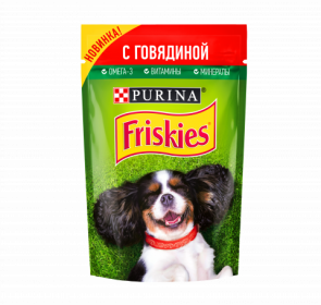 Purina Friskies, Влажный корм Friskies для взрослых собак, кусочки с говядиной в подливе, Пауч