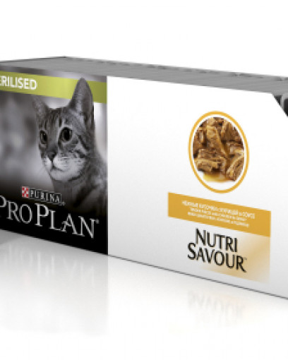 Pro Plan Nutri Savour для взрослых стерилизованных кошек и кастрированный котов, с курицей в соусе