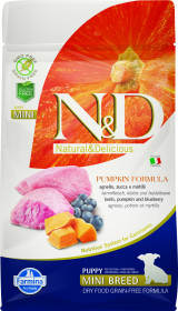 Сухой корм для щенков Farmina N&D, для беременных/кормящих, беззерновой, ягненок с тыквой и черникой для мелких пород