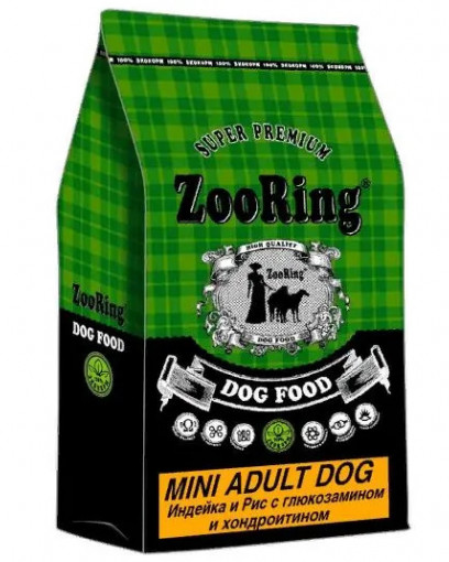 ZooRing Adult Dog Mini сухой корм для собак Индейка и рис с хондроитином и глюкозамином 