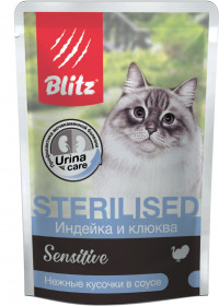 BLITZ  "Индейка с клюквой", консервы для стерилизованных кошек и кастрированных котов, 85 гр
