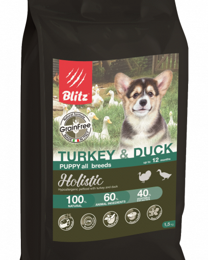 BLITZ PUPPY  TURKEY & DUCK беззерновой корм для щенков Индейка и Утка 12 кг.