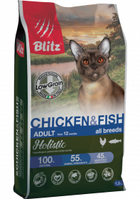 BLITZ ADULT CAT CHICKEN & FISH низкозерновой корм для взрослых кошек Курица и Рыба 5 кг