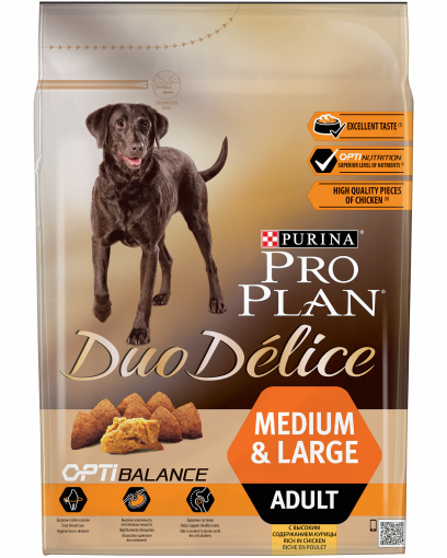 Pro Plan Duo Delice для взрослых собак средних и крупных пород, с высоким содержанием курицы