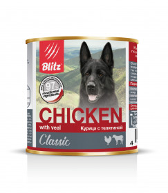 BLITZ Курица с телятиной, консервы для собак всех пород и возрастов, 750 гр