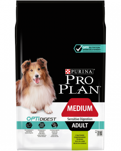 Pro Plan для взрослых собак средних пород с чувствительным пищеварением, с высоким содержанием ягненка