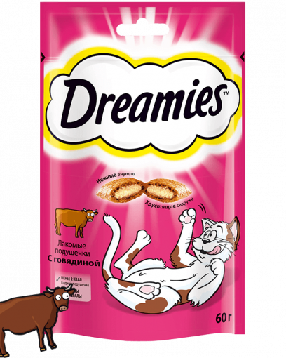 DREAMIES лакомство для кошек с говядиной 60гр