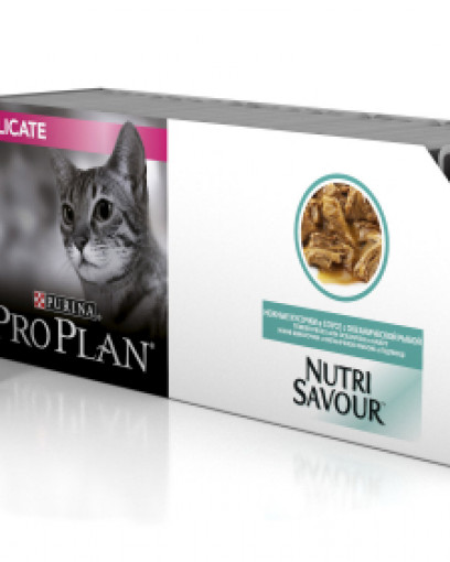 Pro Plan Nutri Savour для взрослых кошек с чувствительным пищеварением или с особыми предпочтениями в еде, с океанической рыбой в соусе