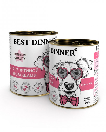 Best Dinner Premium Меню №4 влажный корм для взрослых собак и щенков с 6 мес., с телятиной и овощами