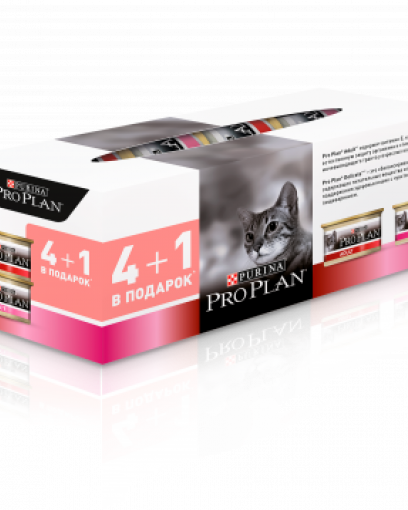 Набор Pro Plan 4+1: Влажный корм для кошек с чувствительным пищеварением, с курицей и индейкой, Банка, 5 х 85 г