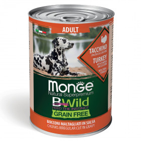 Monge Dog BWild GRAIN FREE беззерновые консервы из индейки с тыквой и кабачками для взрослых собак всех пород 400гр